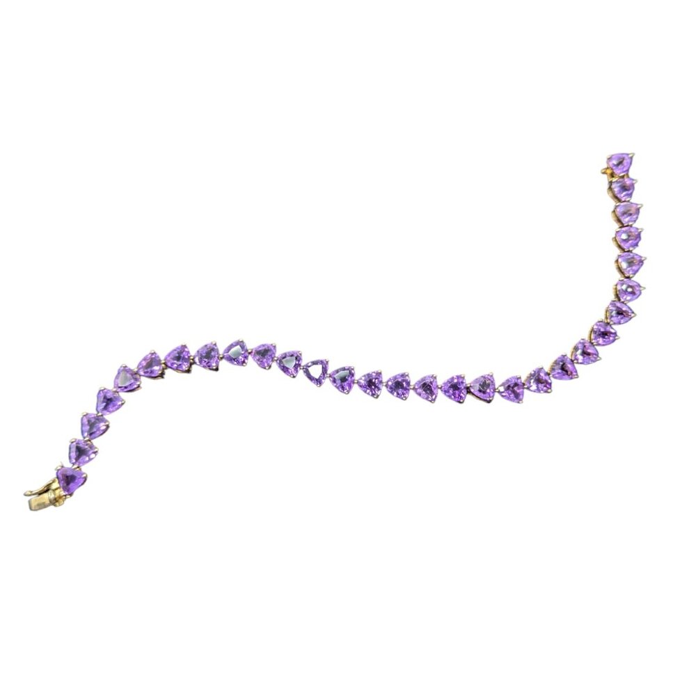 Amethyst Trillion Shaped Tennis Bracelet 18k Over Sterling Silver - Picture 6 of 9